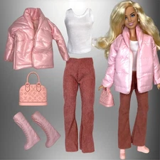 Eledoll Clothes Fashion Pack For 12” Fashion Doll Dusty Pink Winter Puffer