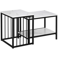 Couchtisch 2Er-Set Beistelltisch, Kaffeetisch Satztisch Mit Marmoroptik Stahl