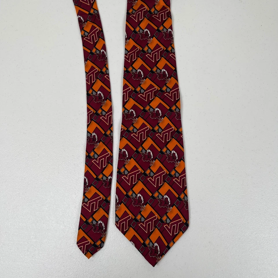 Corbata Virginia Tech Hokies Larson Silk College NCAA VT Logo Granate Naranja Foto 2 de 4