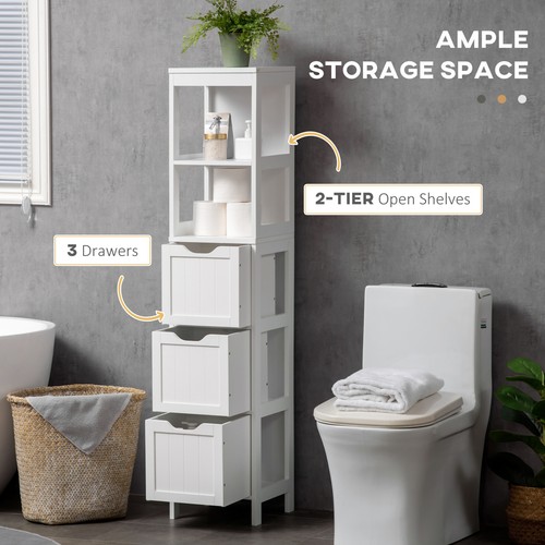 Tall Bathroom Storage Cabinet, Freestanding Linen Tower with 3 Drawers, White - Picture 5 of 11