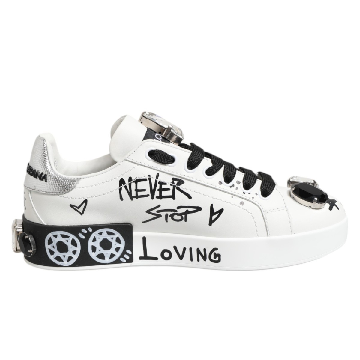 DOLCE GABBANA Shoes White Portofino Crystal Sneakers EU35 US4