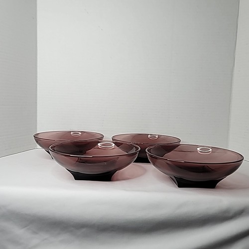 Rare Vintage Hazel Atlas Moroccan Amethyst Glass 6" Round Bowl Set Of 4 - Picture 4 of 13