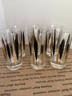 Vintage Mid Century Federal Glass Cattail Gold Black Highball Glasses Set Of 6