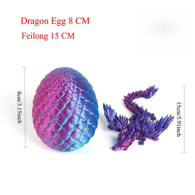 Colorful Gemstone 3D-Printed Dragon Egg Figurine with Wings and Egg Shape, Featu
