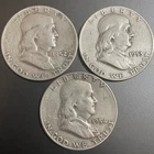 [Lot of 3] Franklin Half Dollars (1952D, 1953D, 1954S) - 90% Silver