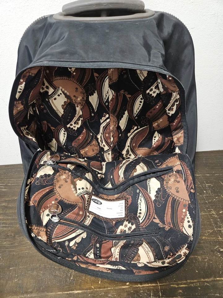 Сумка дорожная Brighton черная ткань коричневая кожа на колесиках ручная кладь багаж 22 дюйма - Изображение 4 из 4