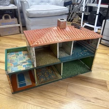 Vintage T Cohn Tin Litho Large 2 Story Dollhouse MARX Style Metal 