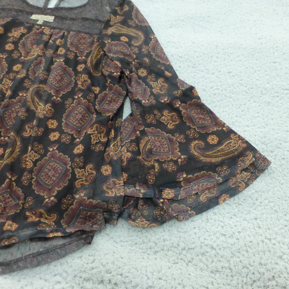 Top Boho Romántico Mujer Grande Hada Transparente Verdadero Marrón Geométrico Paisley Foto 3 de 4
