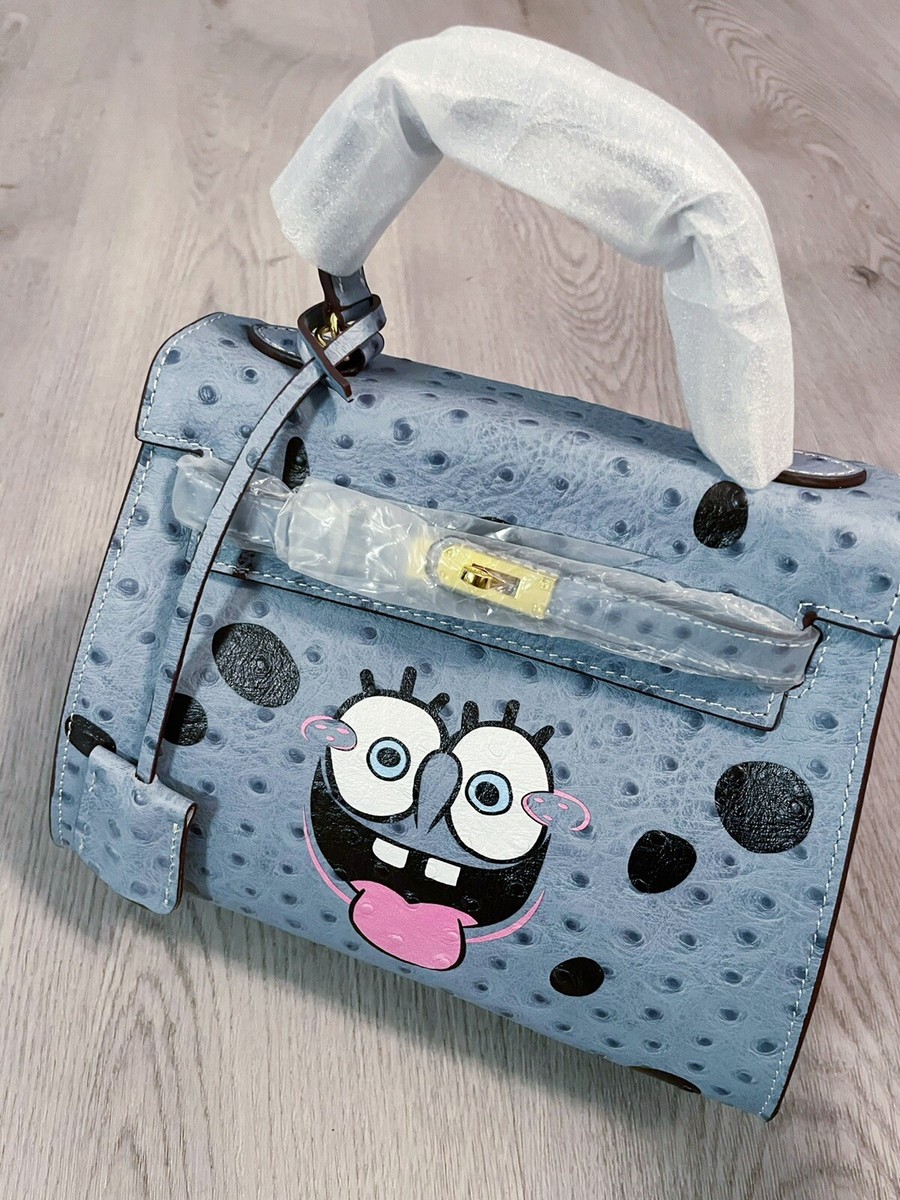 Blue grey SpongeBob 25 ostrich pattern genuine leather
