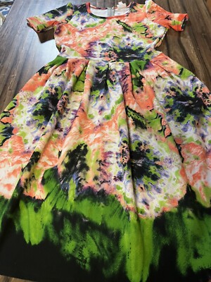 tie dye neon dress TIE DYE Dress Neon Rainbow Heart Girl's Short Sleeve Dress Hippie Gypsy Size 2T 4T 6 8 10 12 Handmade Psychedelic Circus Art