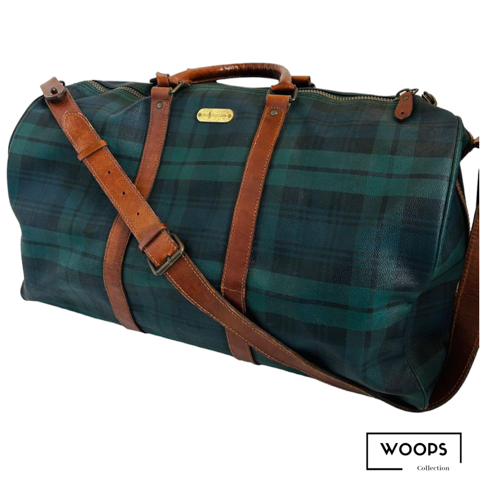 POLO Ralph Lauren Check PVC Leather 2Way Travel Boston Bag Green