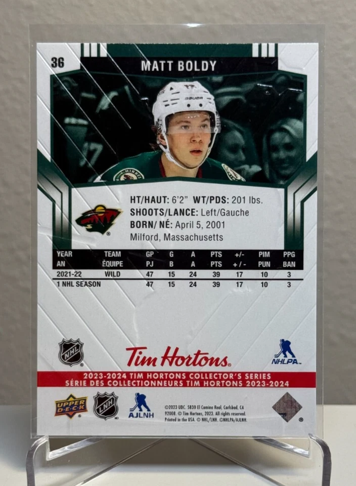 2023-24 Upper Deck Tim Hortons Collector's Series Matt Boldy #36 Minnesota Wild - Image 2 of 2