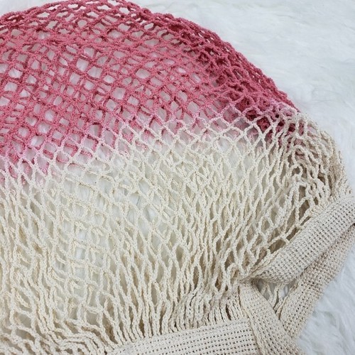 Häkel Boho Ombre Mesh Tasche Farbverlauf Rosa Creme - Bild 8 von 8