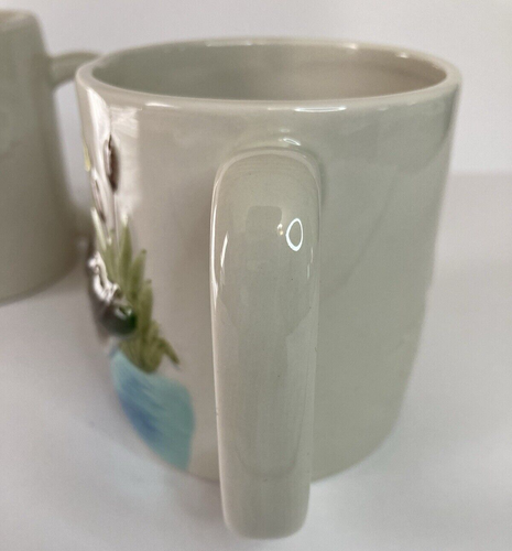 VTG Pr OTAGIRI Mallard Duck Reeds Handpainted Embossed Coffee Cup Mug 1981 Japan - Picture 10 of 14
