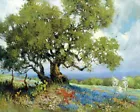 Landscape with Texas Bluebonnets Oil painting Giclee Art Printed on canvas L2073