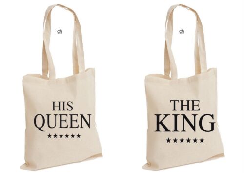 THE KING HIS QUEEN Cotton tote Christmas valentines Couples Matching gift (BAG) - Picture 1 of 5