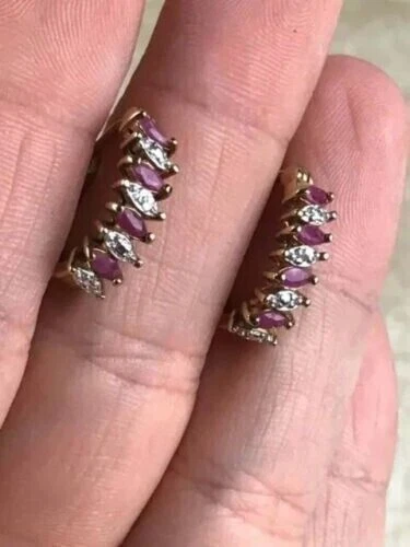 2Ct Created Red Ruby Hoop Huggie Women's Wedding Earrings 14K Yellow Gold Finish - Image 2 of 4