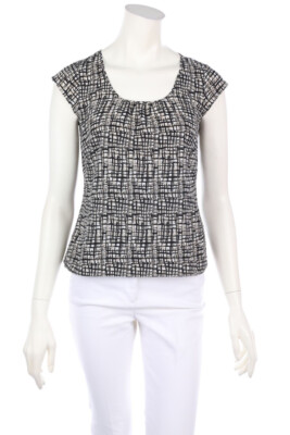 Ann Taylor LOFT Kurzarm-Bluse Print US 0 = D 30 olive grey schwarz