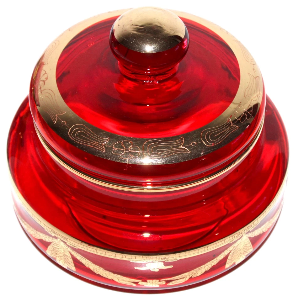 Ruby Glass JAR Container Interglass Italy 24K Gold Gilt Xmas BELLS 3lbs - Image 2 of 3