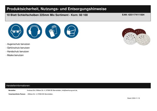 10 Blatt Klett Schleifscheiben 225 mm Korn 60, 100, Trockenbau Deckenschleifer - Bild 4 von 4