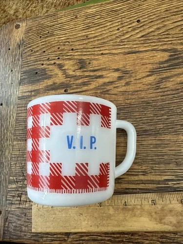 Vintage Westfield Milk Glass " VIP” Checkered Coffee Mug
