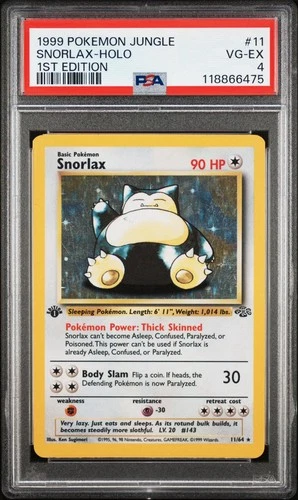 Snorlax Holo Rare 1st Edition Jungle 11/64 Pokemon English WOTC PSA 4