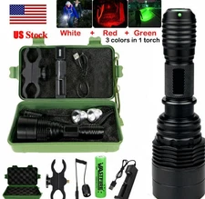 Hunting Green Red White Light 800Yards LED Flashlight Torch Scope Mount Coyote