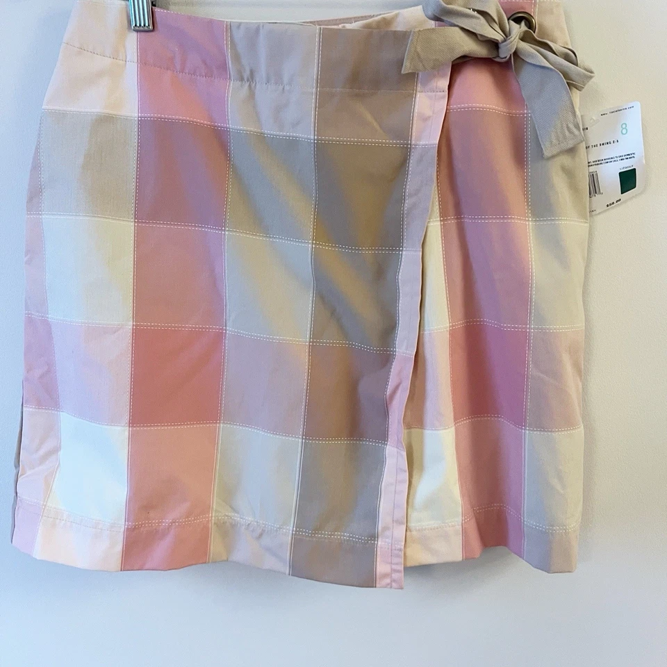 Liz Golf by Liz Claiborne Pink/Tan Plaid Wrap Skort Size 8 NEW Tie Detail - Image 3 of 4