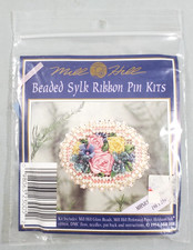 Mill Hill Beaded Sylk Ribbon Pin Kit Pastel Posies MHSR5 Vintage 1994 Brooch