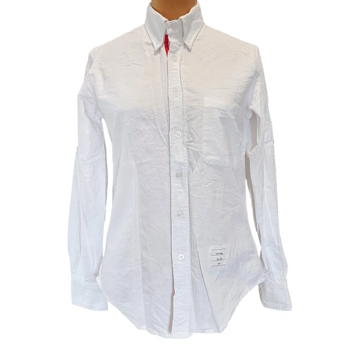 THOM BROWNE Camicia abito Thom marrone manica lunga a righe bianca taglia extra small made in USA