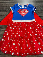 Girls Supergirl Costume Dress 10/12 Red Cape Tutu Skirt Sequin Logo DC Comics Ha