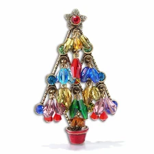 Sweet Romance Christmas Tree Holiday Crystal Beads Pin ~Made in Los Angeles~