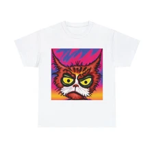 Adult Cat T Shirt Grumpy Cat Art Tee Cool Retro Pet Lover Gift Humor Cartoon