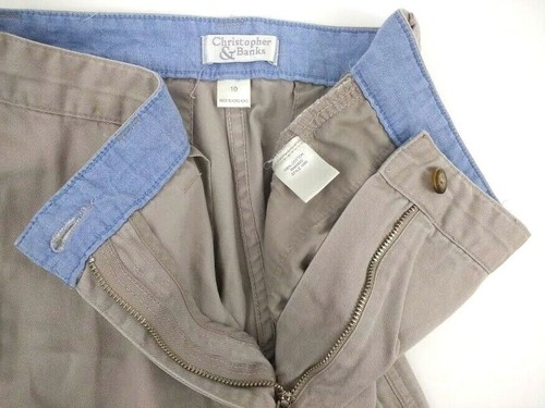 Christopher & Banks 100% Cotton Straight Leg Beige Capris Casual Pants 10 30x20 - 第 12/12 張圖片