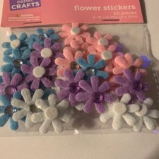 EASTER CRAFTS FLOWER STICKERS .79  x.79  MULTI-COLOR GEM FELT FLOWERS 30PCS FELT
