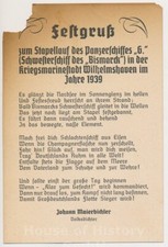 144918: Karte "FESTGRUß zum Stapellauf des Panzerschiffes "G", Tirpitz