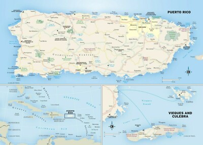 Map of Puerto Rico Caribbean island Glossy Poster Photo Picture Print 