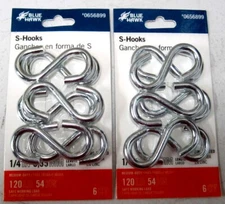 Blue Hawk (0656899) Medium-Duty 1/4" Long 120lb Safe Load S Hooks - Lot of 12