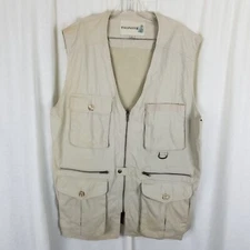 Fieldmaster Cotton Canvas Hunting Multi Pocket Fly Fishing Cargo Vest Mens L Tan