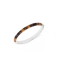 Lauren Ralph Lauren Silver Tone w/Tortoise Shell-Look Hinge Bangle Bracelet
