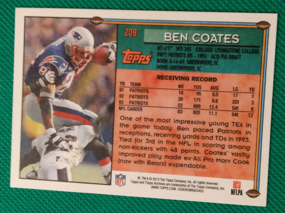 Ben Coates 2013 Topps Archives SP Football Card  - Image 2 of 2