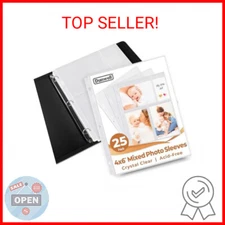 Dunwell Photo Sleeves for 3-Ring Binder, (4x6 Mixed Format, 25 Pack) for 150 Pic