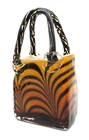VTG Murano Art Glass Tiger Print Purse Basket Hand Blown "Elizabeth" Safari 7.5"