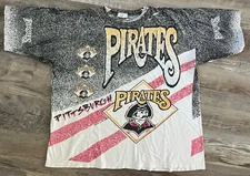 Vtg 90’s Pittsburgh Pirates T Shirt Men’s XL Baggy AOP All Over Print