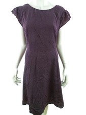VINTAGE Damen Kleid Gr. XL Lila Kurzer Ärmel Knielang Runder Ausschnitt