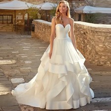 Tulle Tiered Sleeveless Sweetheart Backless Princess Wedding Dresses Bride Gowns