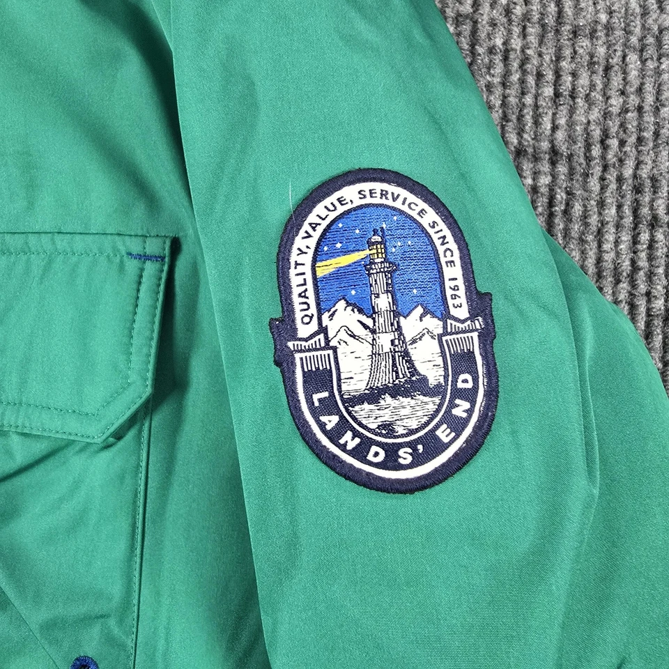 Lands End Parka Youth XL 18-20 绿色人造毛皮帽羽绒隔热冬季外套 — 第 2/4 张图片