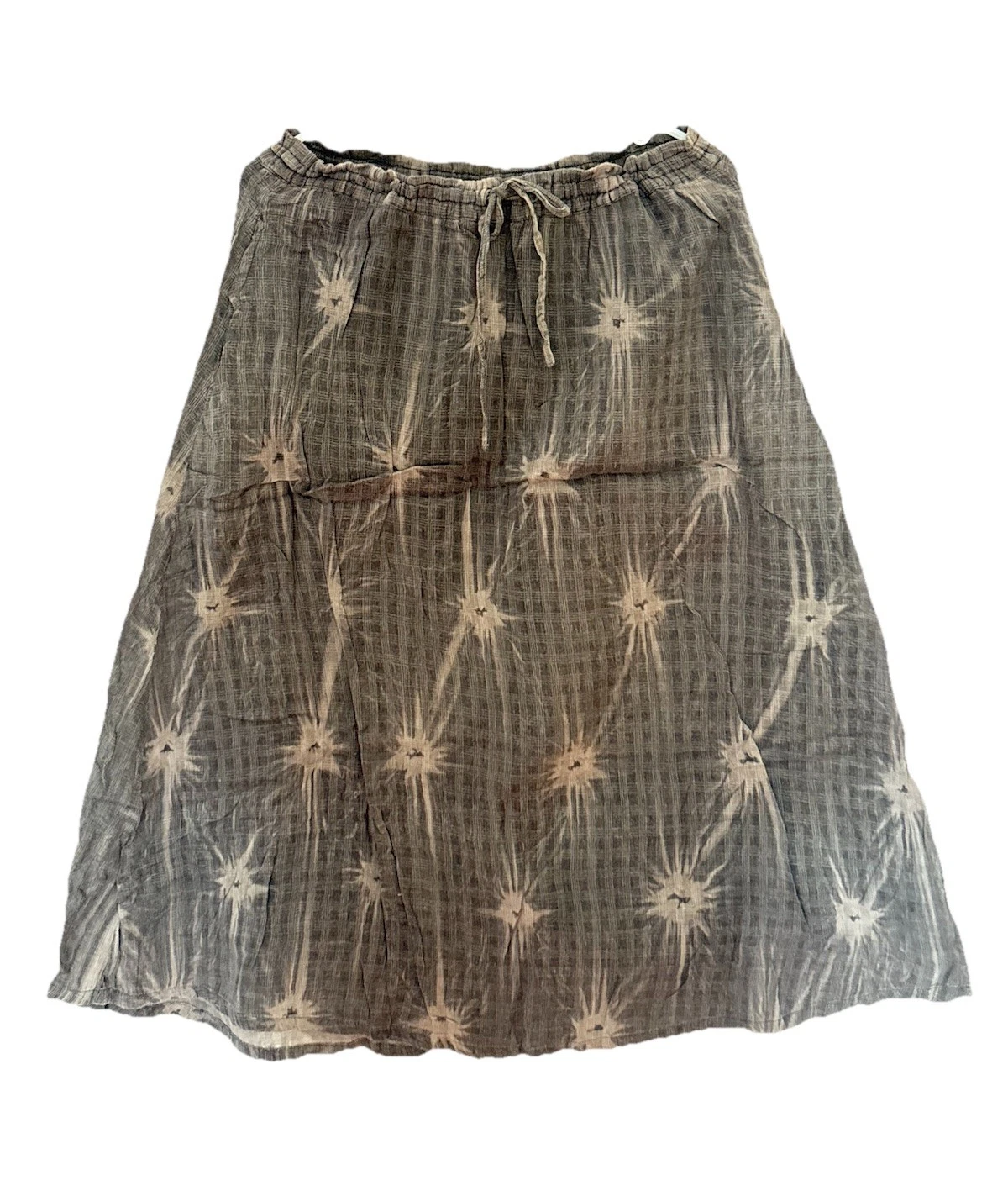 Moca VTG Ethnic SKIRT Womens M Cotton Gray Tie Dye Pockets Drawstring Lined Boho