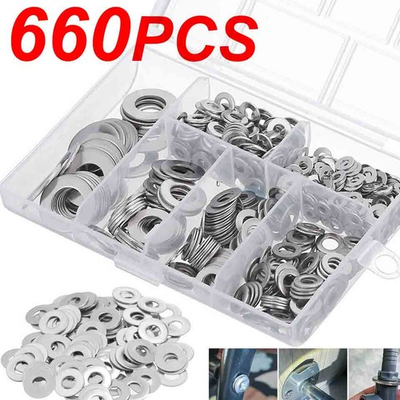 #ad 660 Pieces of 304 Stainless Steel Washers Flat Washer Assortment Set Kit 6 Sizes $5.38