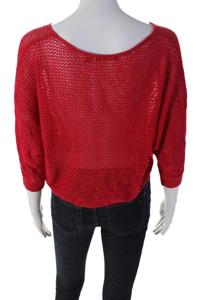 Blusa roja de malla manga dolman cuello redondo para mujer 525 America talla L Foto 3 de 4
